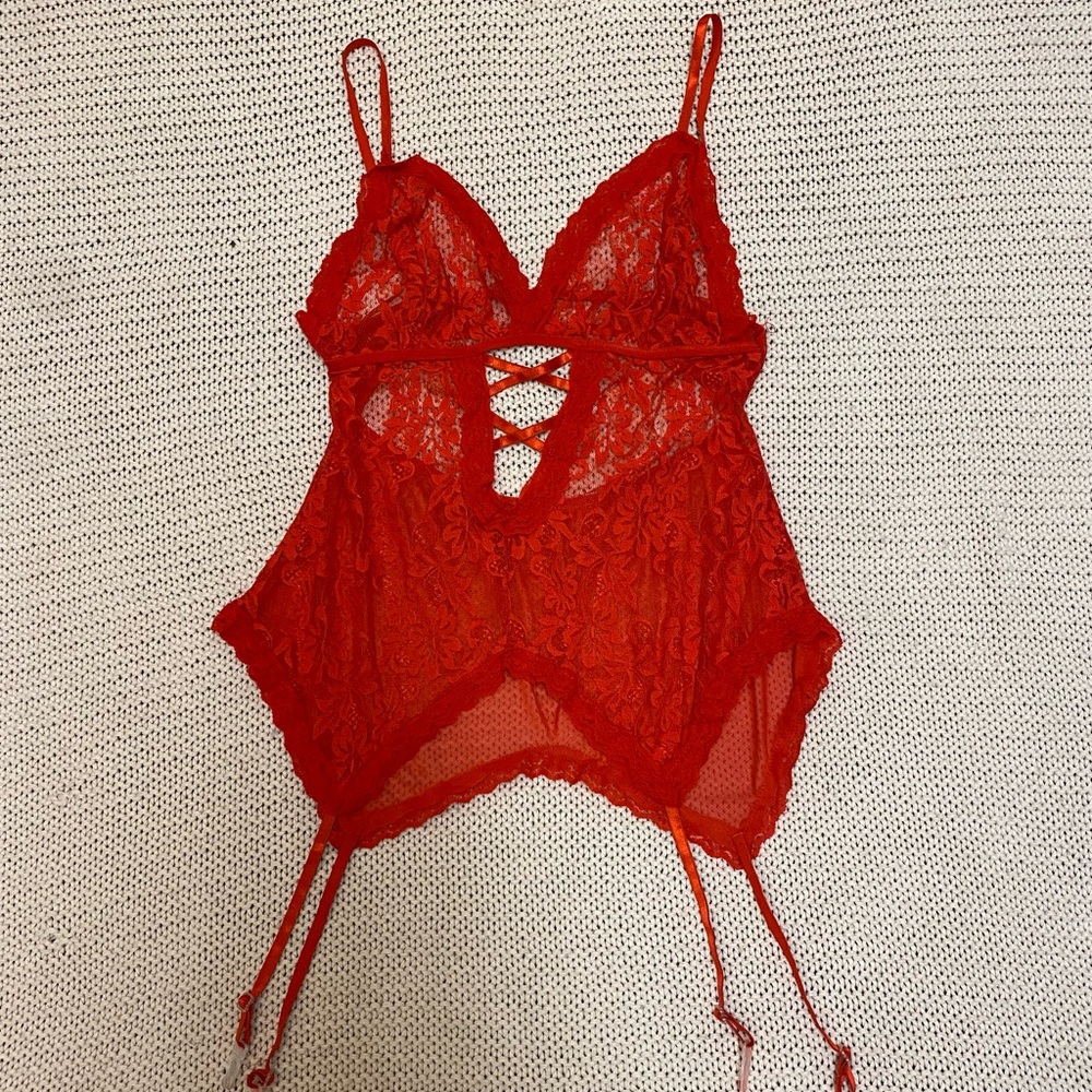 ✰ red sheer lace lingerie top ✰
